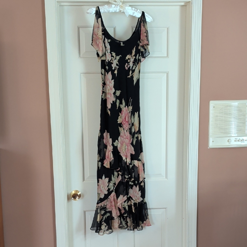 Lauren Ralph Lauren Black Maxi Dress with Pink Floral Print